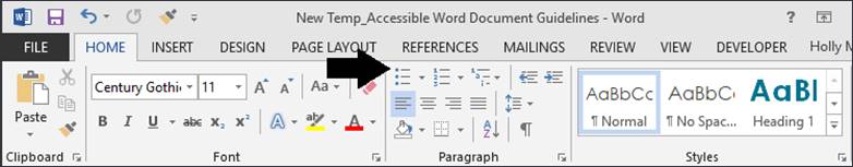 Screenshot of Paragraph toolbar